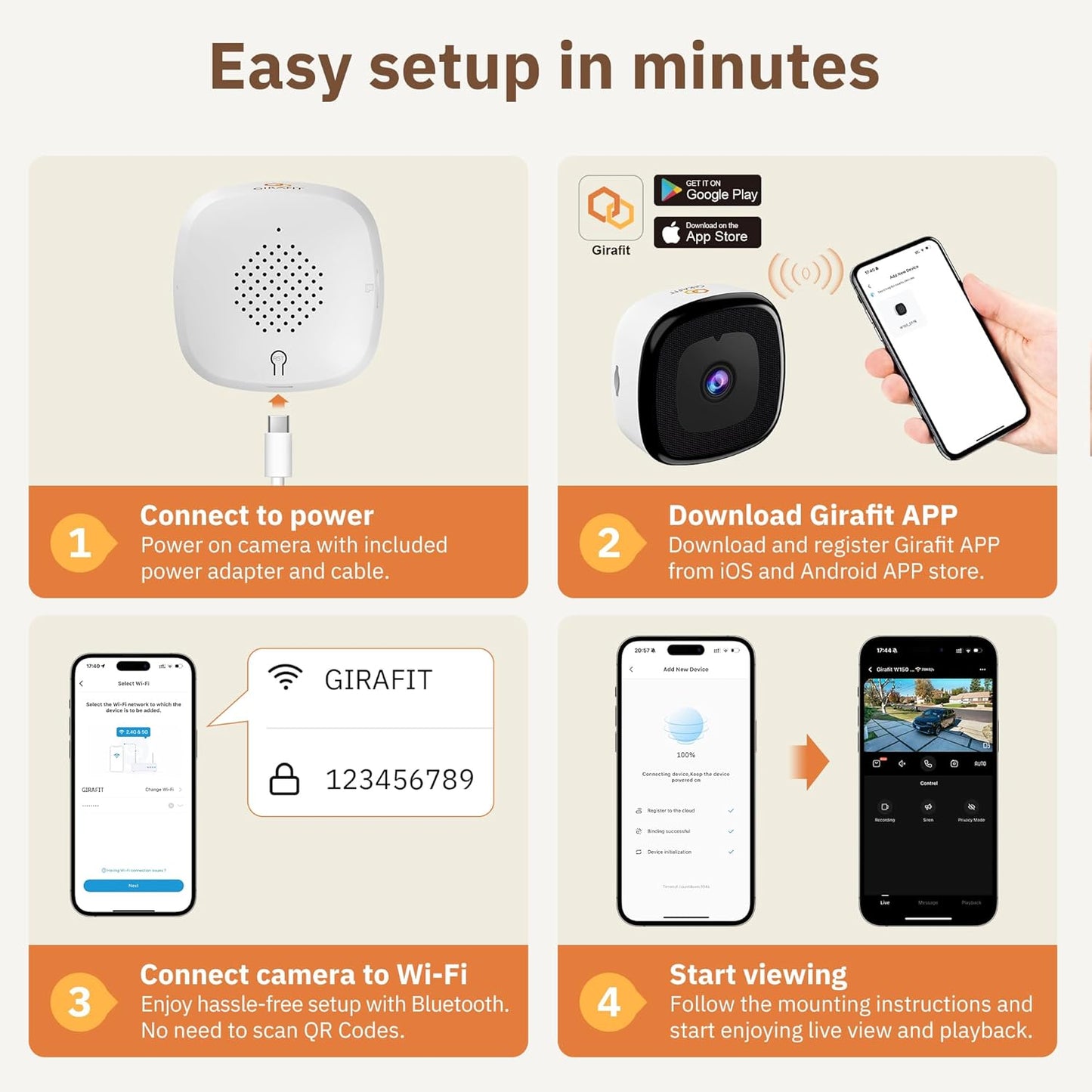 GIRAFIT 3MP 2K Window Camera,WiFi Indoor Cam